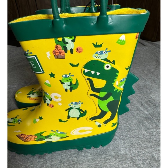 Dinosaur Rain Boots for Kids Size 10 yellow and green - Picture 1 of 5